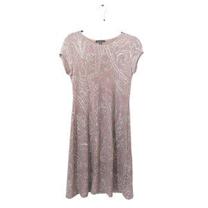 Marina Womens Light Pink & Silver Glitter Swirl Pattern Swing Dress Size 4 Made